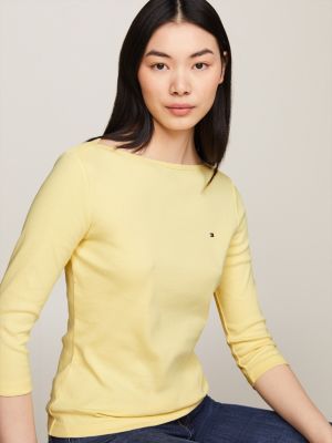 t-shirt ajusté à col bateau jaune pour femmes tommy hilfiger