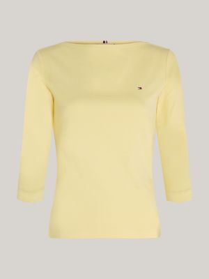 Boat Neck Three-Quarter Sleeve Slim T-Shirt | Yellow | Tommy Hilfiger