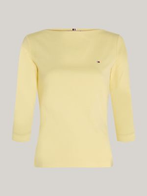 t-shirt ajusté à col bateau jaune pour femmes tommy hilfiger