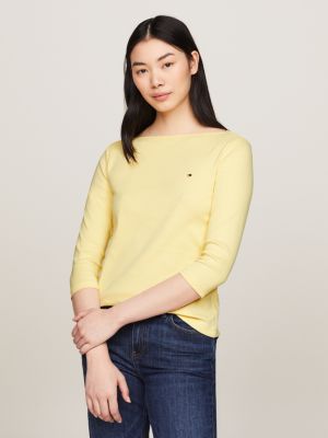 t-shirt ajusté à col bateau yellow pour femmes tommy hilfiger