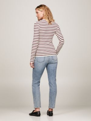 white stripe slim fit long sleeve t-shirt for women tommy hilfiger
