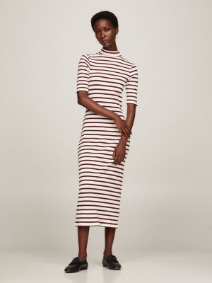 Striped midi dress store with sleeves