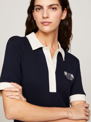 TOMMY HILFIGER Womens Navy Ribbed Embroidered Polo Dress Logo
