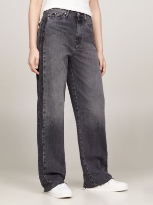 Raw-hem denim straight jeans