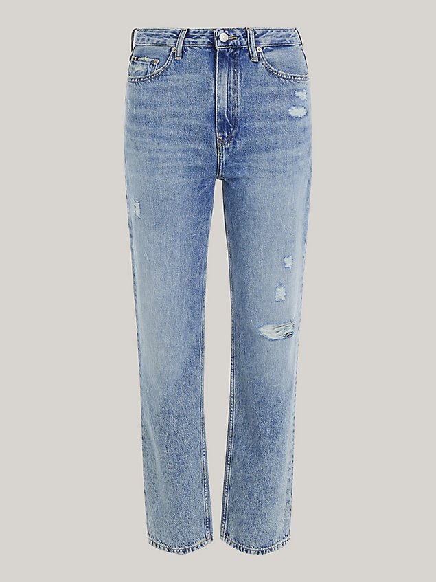 denim classics high rise fitted straight distressed ankle jeans for women tommy hilfiger