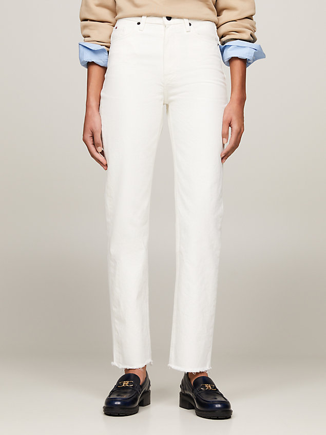 denim classics high rise fitted straight white ankle jeans for women tommy hilfiger