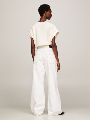 Mid Rise Oversized Slouchy White Jeans, Denim