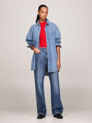 denim straight relaxed jeans mit mittelhohem bund für damen - tommy hilfiger