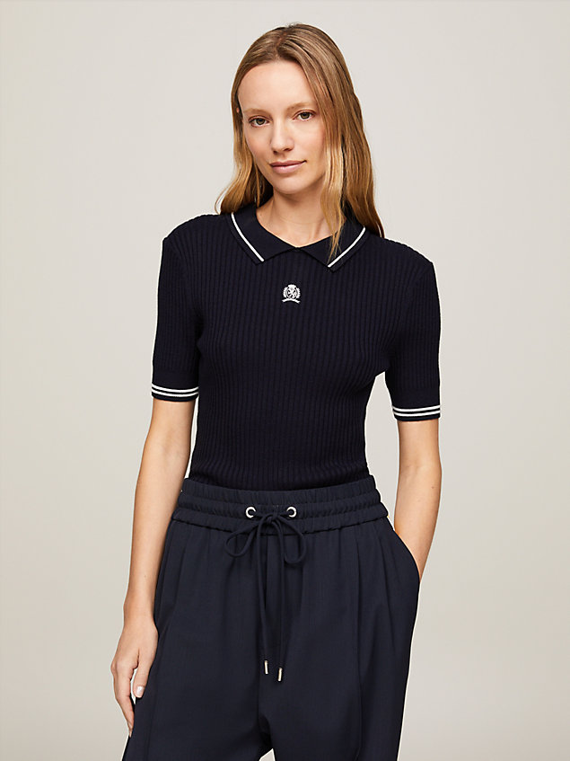 blue crest embroidery short-sleeved polo jumper for women tommy hilfiger