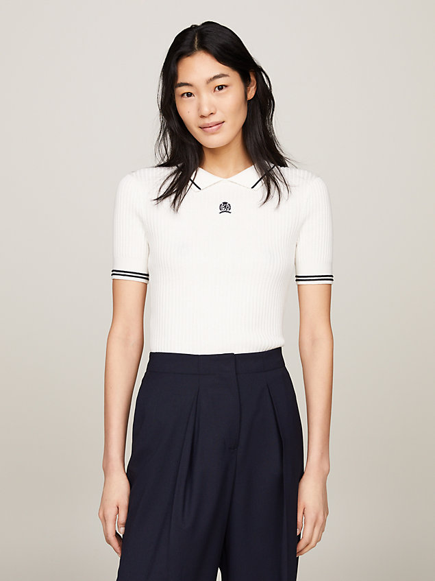 white crest embroidery short-sleeved polo jumper for women tommy hilfiger