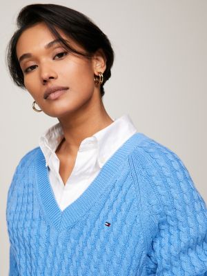 Blue&Cream Amber Cable V Neck Sweater - Black