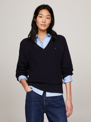 Relaxed Fit Pullover mit Zopfmuster | Blau | Tommy Hilfiger