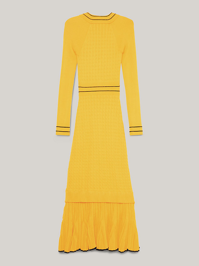 yellow crest cable knit v-neck sweater dress for women tommy hilfiger