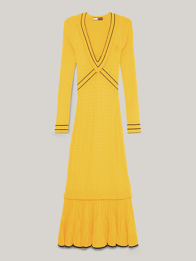 yellow crest cable knit v-neck sweater dress for women tommy hilfiger