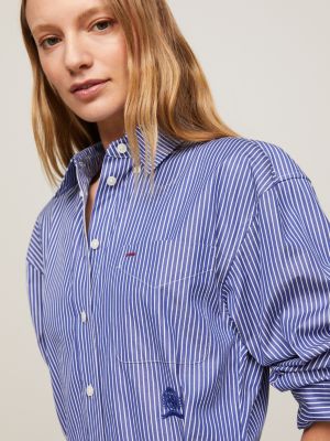 Blue and white striped dress hot sale shirt womens