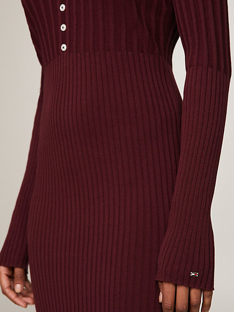 purple slim fit sweatshirt-kleid mit v-ausschnitt für damen - tommy hilfiger