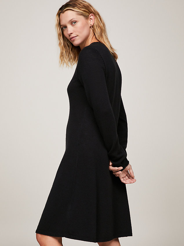 black wool flared sweater dress for women tommy hilfiger