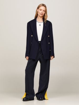 Crest Classics Dual Gender Double Breasted Oversized Blazer | Blue 
