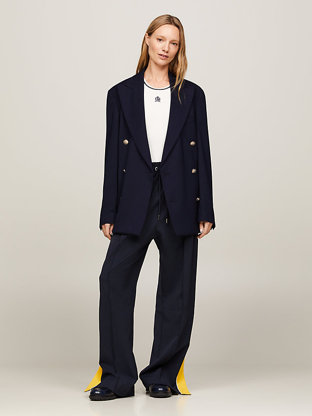 blue crest classics dual gender double breasted oversized blazer for women tommy hilfiger