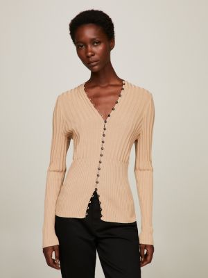 Ribbed button-front top