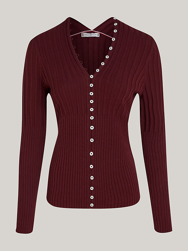 purple ribbed button down slim fit cardigan for women tommy hilfiger