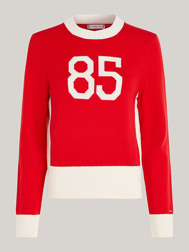 red 1985 trui met varsity-logo voor dames - tommy hilfiger