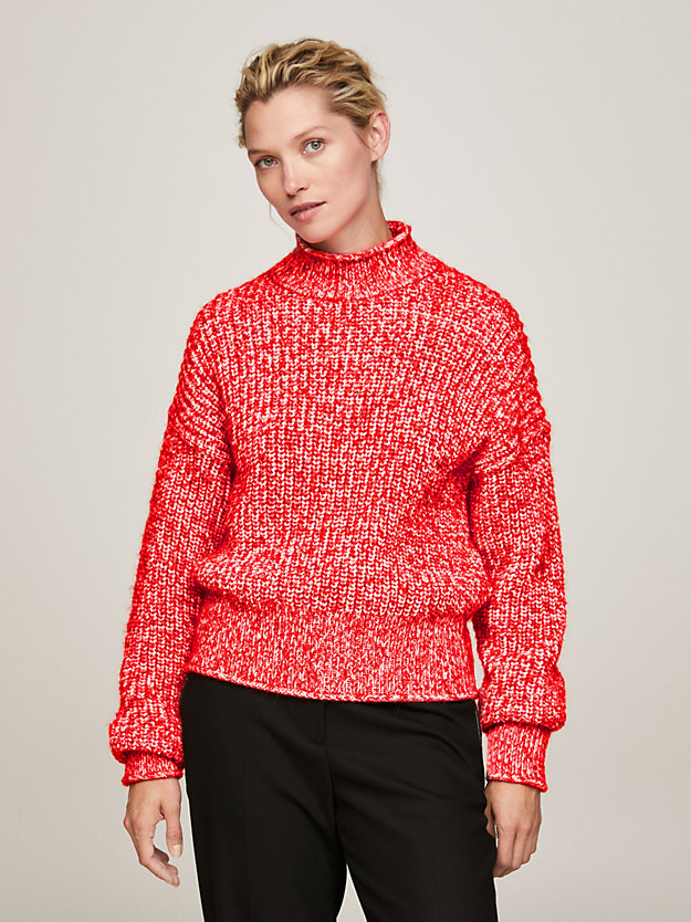 rood getextureerde tweekleurige relaxed fit trui voor dames - tommy hilfiger