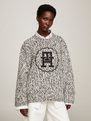 Getextureerde oversized trui met TH monogram Zwart Tommy Hilfiger