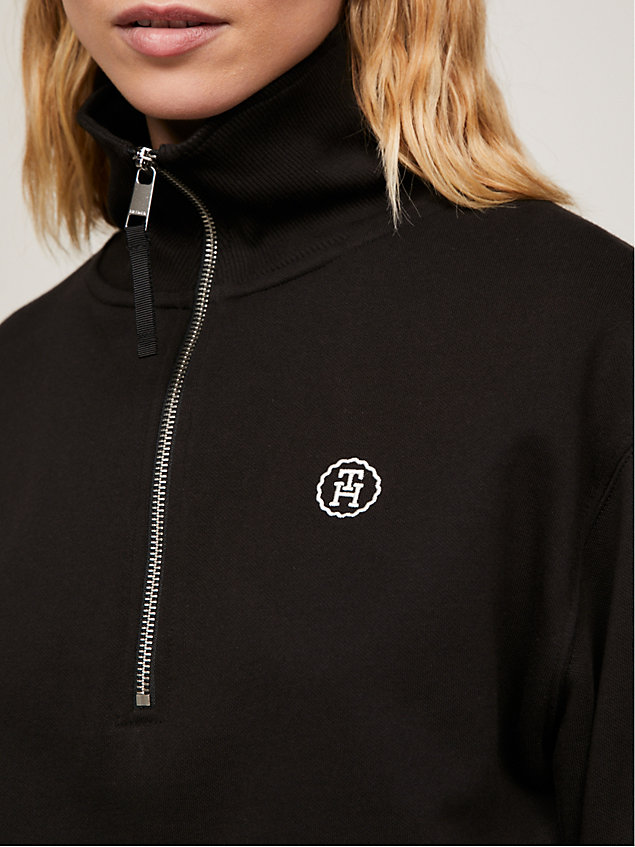 black th monogram cropped half-zip sweatshirt for women tommy hilfiger