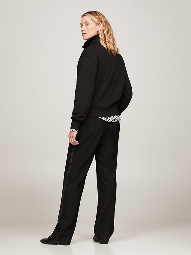 black th monogram cropped half-zip sweatshirt for women tommy hilfiger