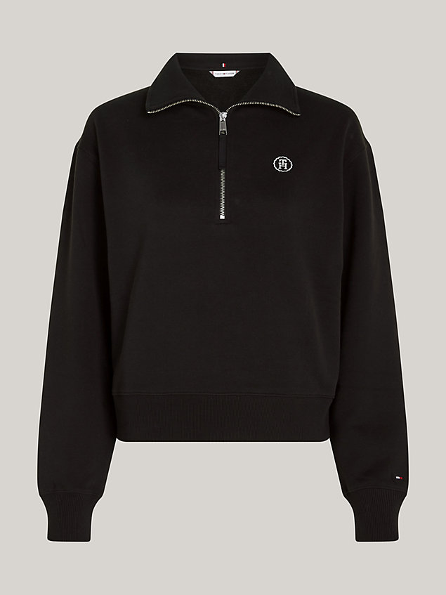 black cropped fit sweatshirt mit th-monogramm für damen - tommy hilfiger