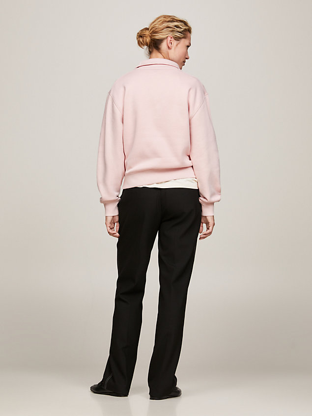 pink cropped sweatshirt met rits en th-monogram voor dames - tommy hilfiger