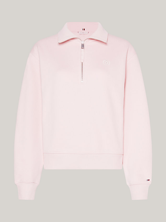 pink krótka bluza th monogram z zamkiem do połowy długości dla kobiety - tommy hilfiger