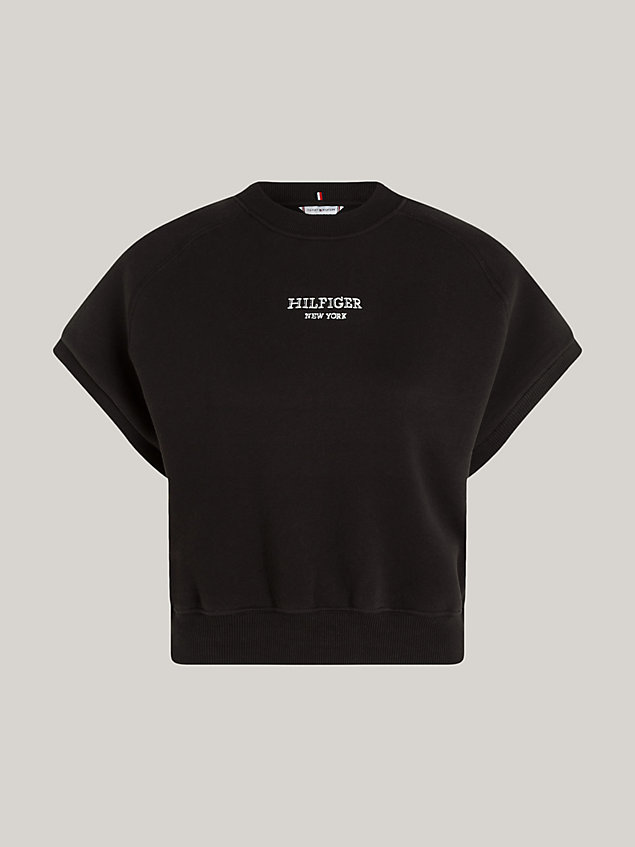 black mouwloos sweatshirt met monotype-logo voor dames - tommy hilfiger