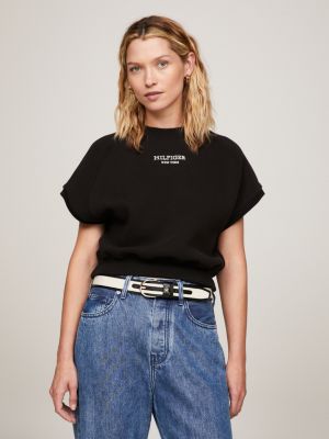 black hilfiger monotype ärmelloses sweatshirt für damen - tommy hilfiger