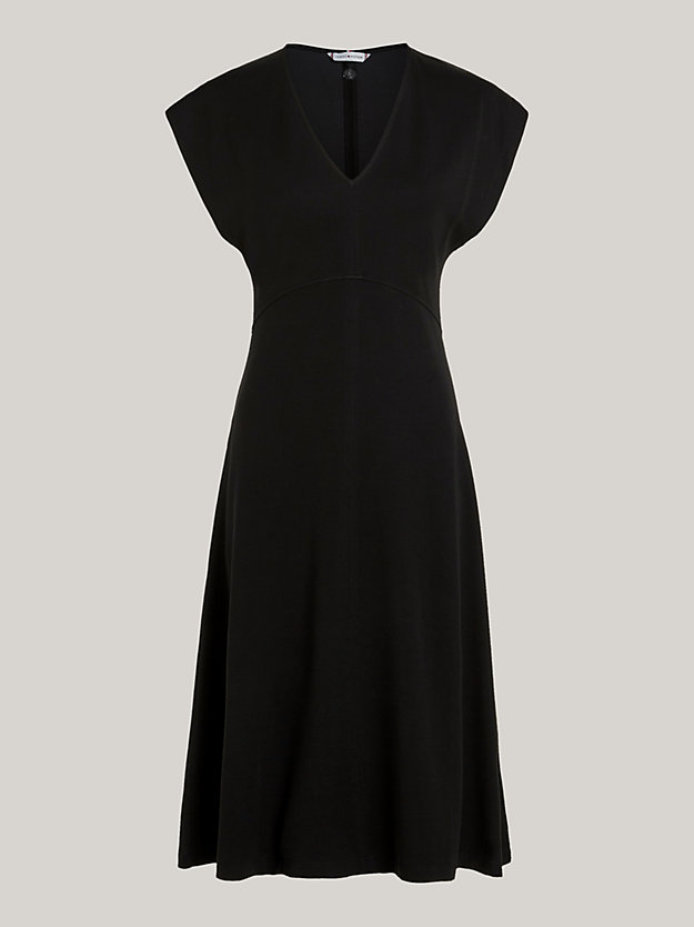 black fit and flare v-neck knee length dress for women tommy hilfiger