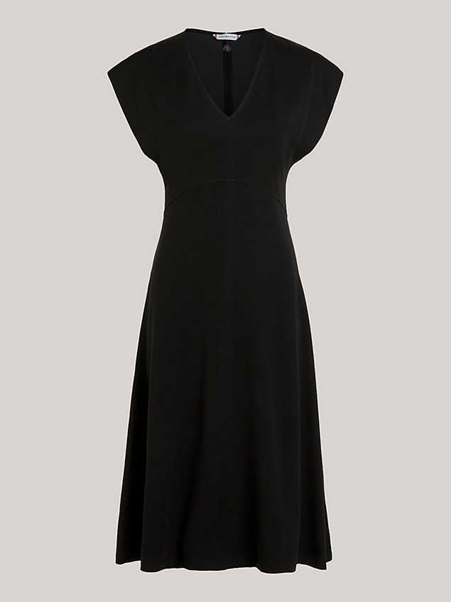 black fit and flare v-neck knee length dress for women tommy hilfiger