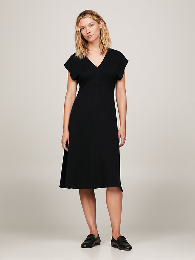 czarny sukienka do kolan z dekoltem w szpic dla kobiety - tommy hilfiger