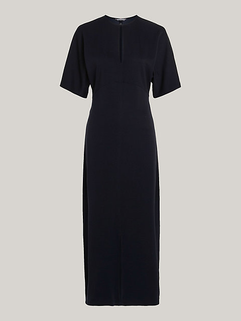 blue keyhole slit maxi fit and flare dress for women tommy hilfiger