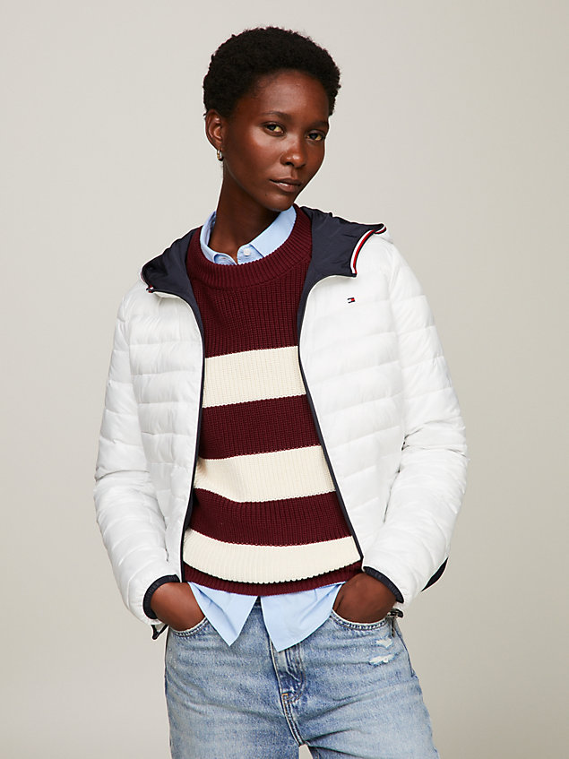 white reversible padded hooded jacket for women tommy hilfiger