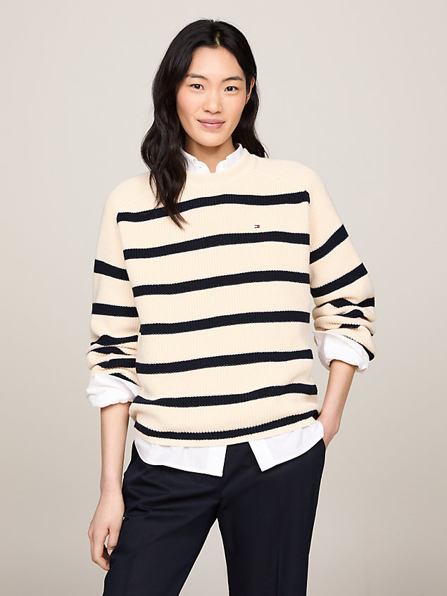 white relaxed fit knitted jumper for women tommy hilfiger