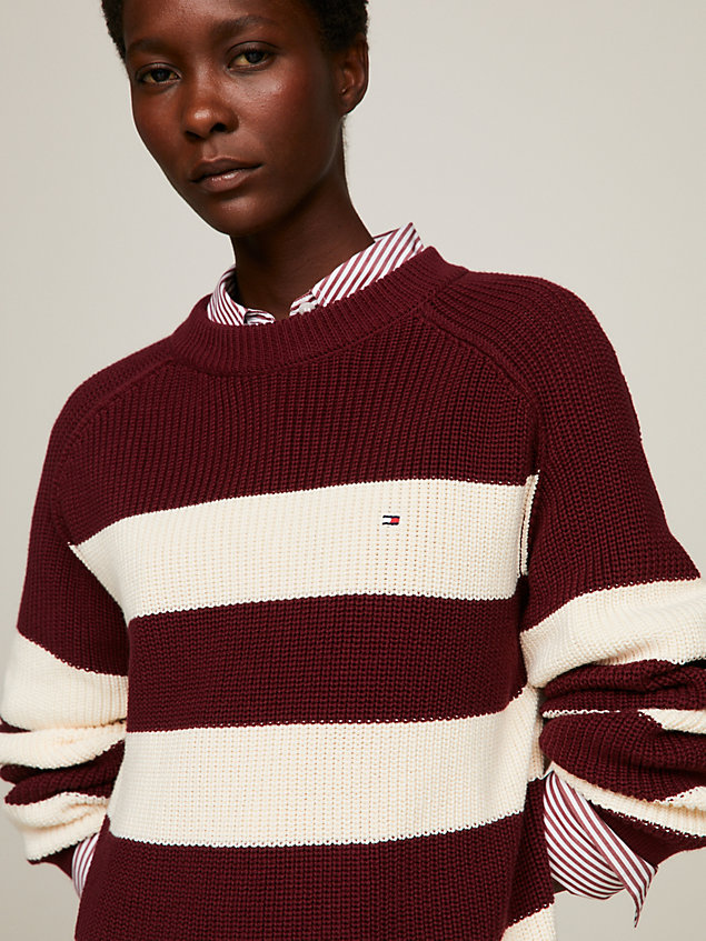 red cardigan stitch relaxed sweatshirt for women tommy hilfiger