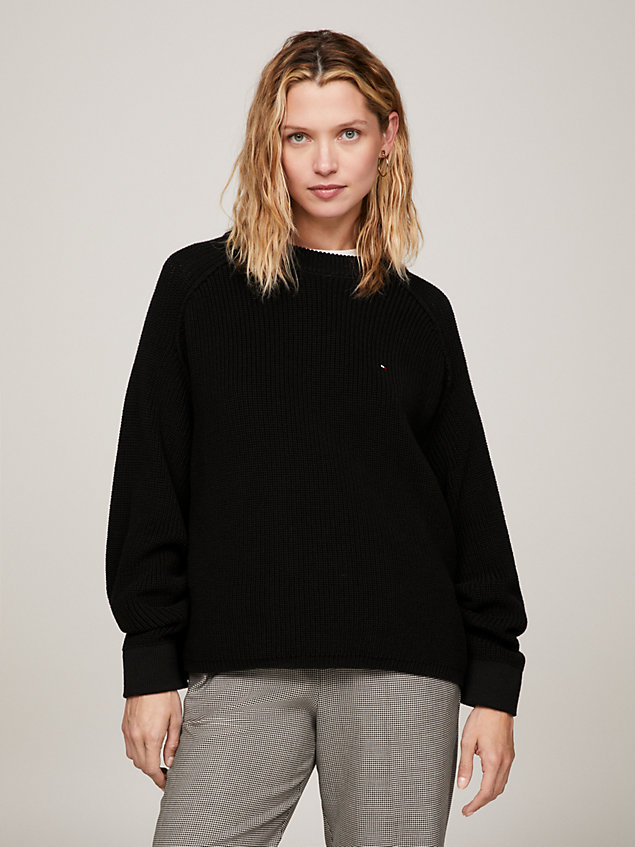 black relaxed fit knitted jumper for women tommy hilfiger