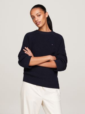 Tommy Hilfiger Womens Knit Panel French Terry Sweatshirt Blue Cotton  ref.1166025 - Joli Closet