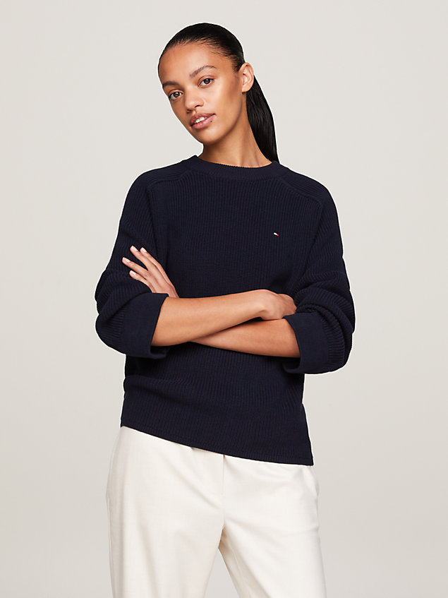 blue relaxed fit pullover mit perlfangmuster für damen - tommy hilfiger