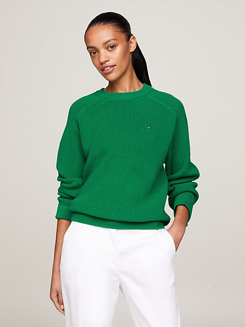 green relaxed fit knitted jumper for women tommy hilfiger