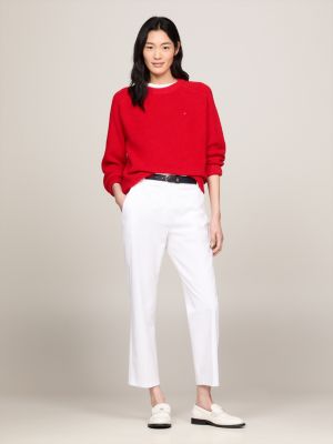 red relaxed fit pullover mit perlfangmuster für damen - tommy hilfiger
