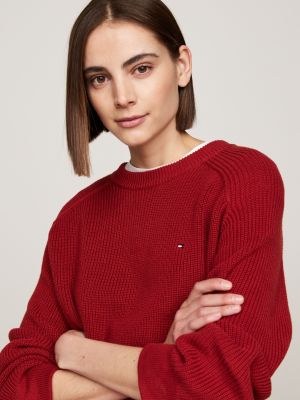 red raglan sleeve relaxed jumper for women tommy hilfiger