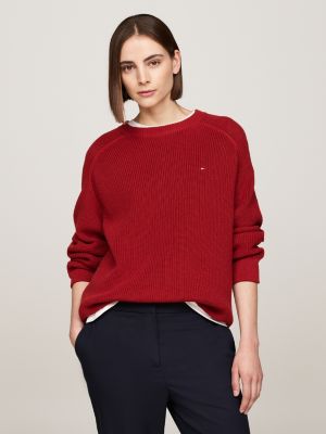 red raglan sleeve relaxed jumper for women tommy hilfiger