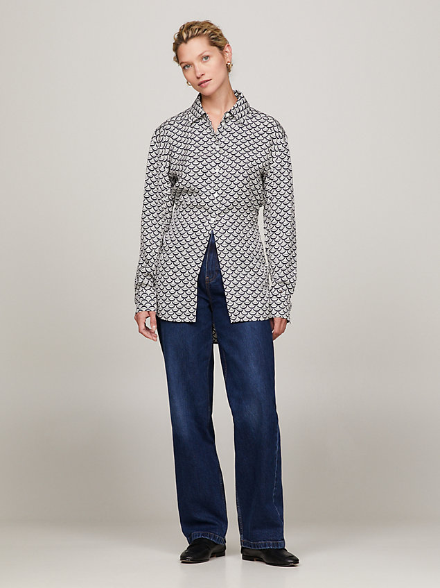 blue modern scallop print regular fit shirt for women tommy hilfiger